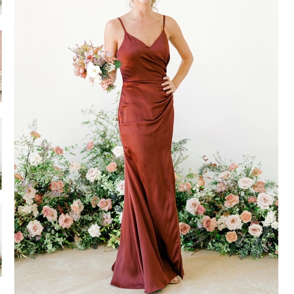 Revelry Rory Satin Bridesmaid Dress in Terracotta Rust 709